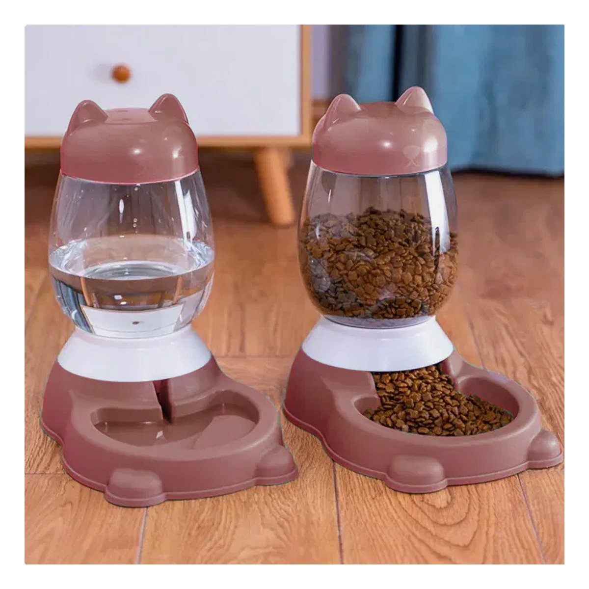 PACK4 COMEDERO COMPACTO AUTOMATICO ROSADO CON BIDON EN GATO PARA ESPACIOS HABITUALES - 5