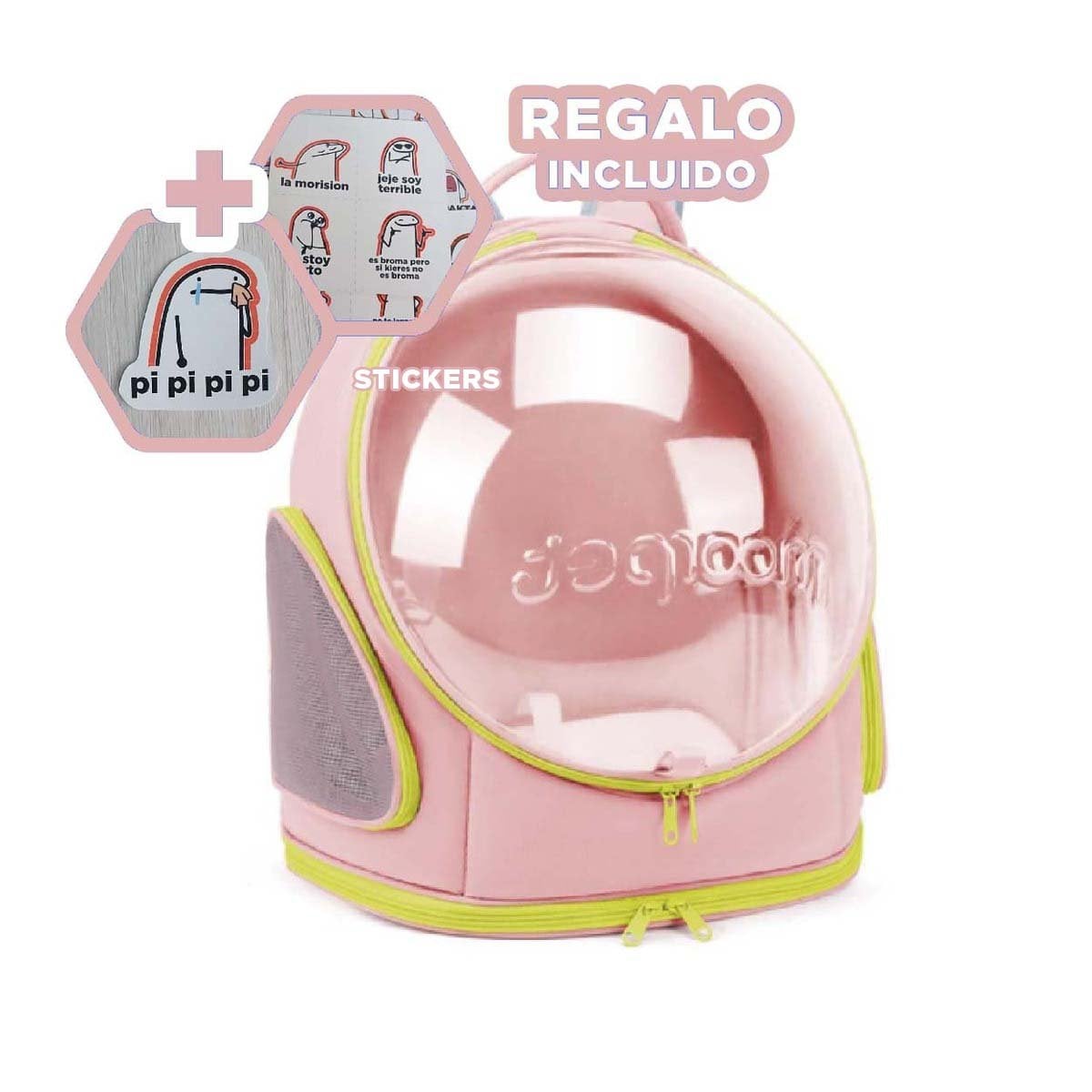 TRANSPORTADORA CON NAVE ESPACIAL PANORAMICA Y ROSADO PARA USO DIARIO Y+REGALO STICKER - 1