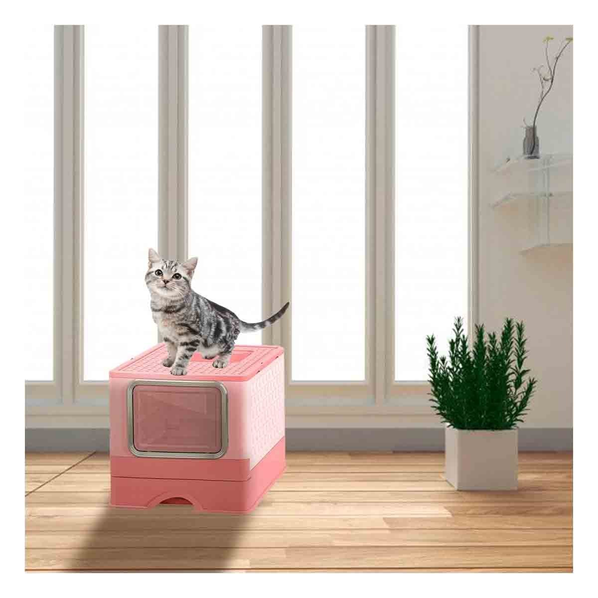 PACK4 CONTENEDOR CON COMPARTIMENTO Y BANDEJA SUPERIOR PARA HIGIENE FELINA EN ROSADO - 2
