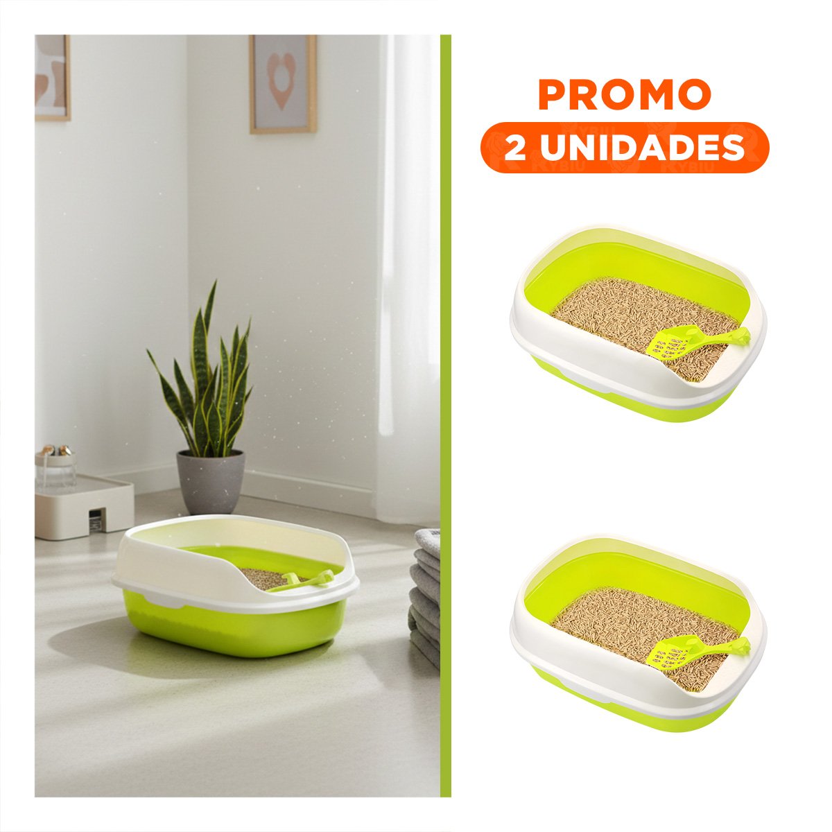PACK2 ARENERO VERDE CON DIMENSIONES 47X33X18CM Y PALA CERNIDORA CON LADOS MEDIOS ALTOS - 1