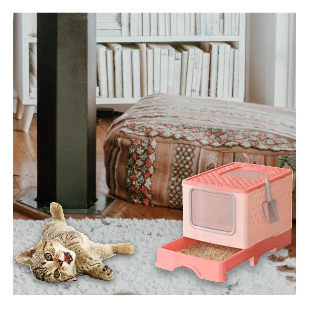PACK4 ARENERO EN COLOR ROSADO CON PALA COMBINADA Y BANDEJA EXTRAIBLE PARA GATOS Y+PAPEL REGALO - 5