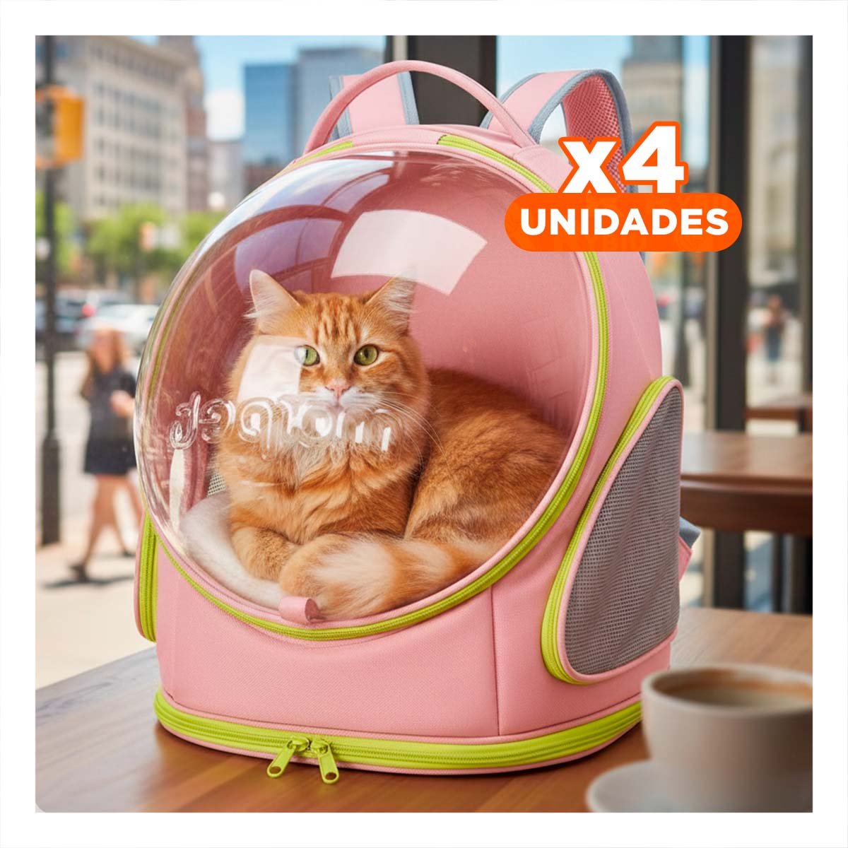 PACK4 MOCHILA PANORAMICA ROSADO CON VENTANA DE NAVE ESPACIAL Y CORREAS AJUSTABLES - 1