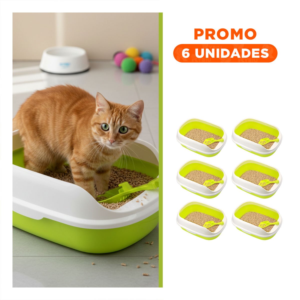 PACK6 RECIPIENTE ABIERTO VERDE CON LADOS MEDIOS ALTOS Y PALA CERNIDORA DE 47X33X18CM - 1
