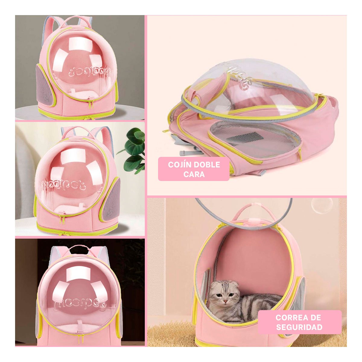 PACK2 MOCHILA DE NAVE ESPACIAL ROSADO CON APERTURA PANORAMICA Y COMODIDAD Y+PAPEL REGALO - 3