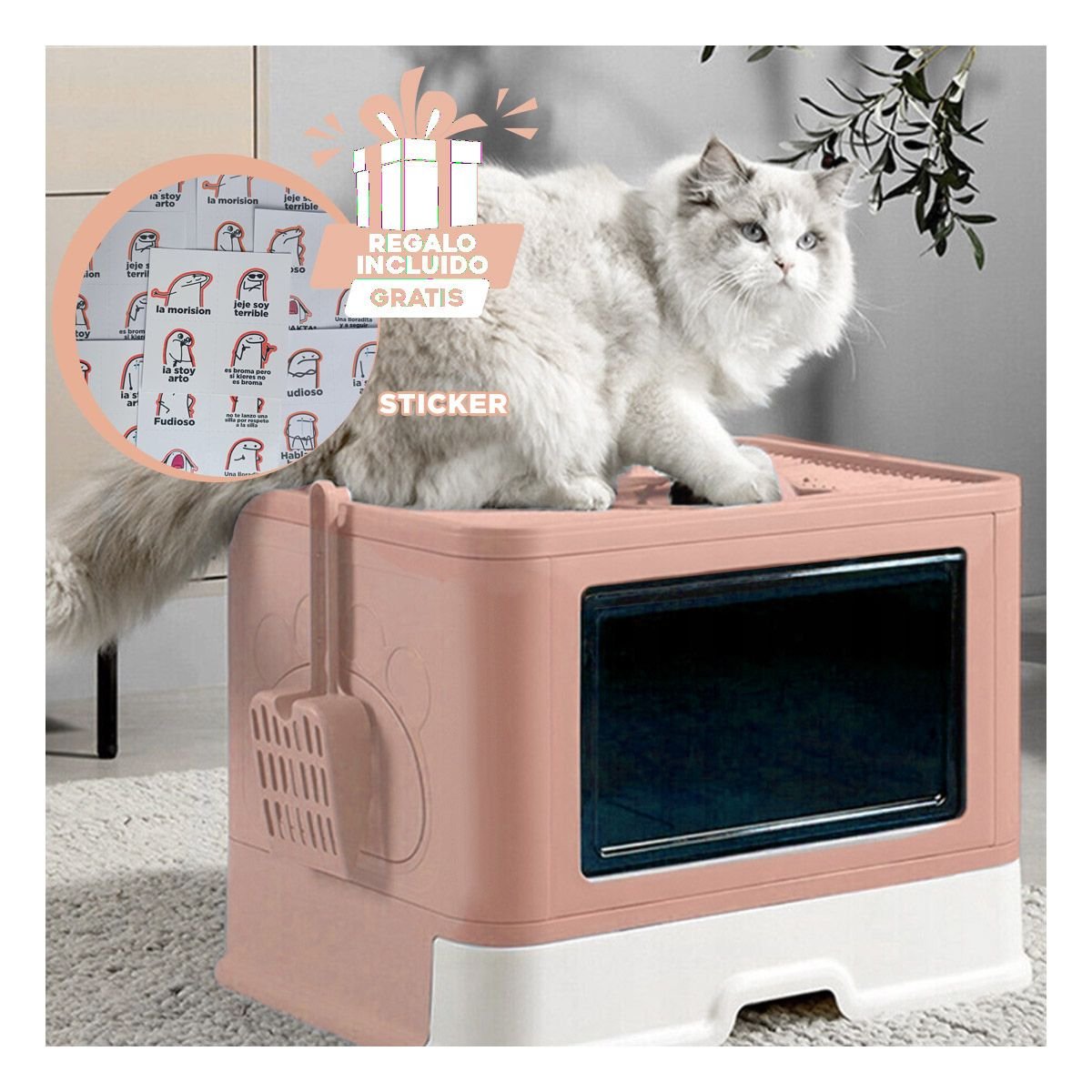 CUBETA CON PALA CERNIDORA EN COLOR ROSADO Y BANDEJA EXTRAIBLE PARA RASCAR Y+REGALO STICKER - 1