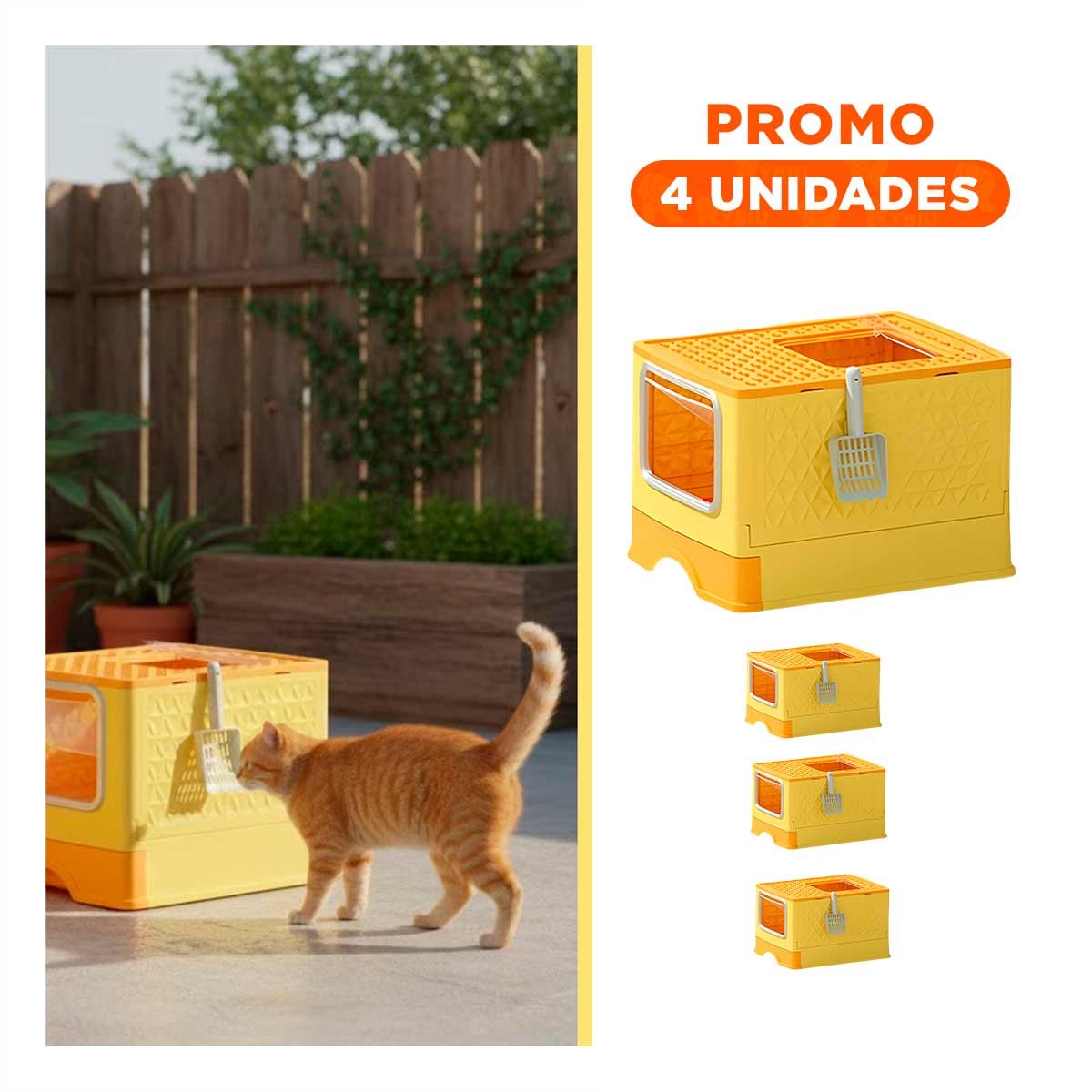 PACK4 CAJA EN AMARILLO CON PALA COMBINADA Y SISTEMA COMPACTO DE BANDEJA Y+REGALO STICKER - 1