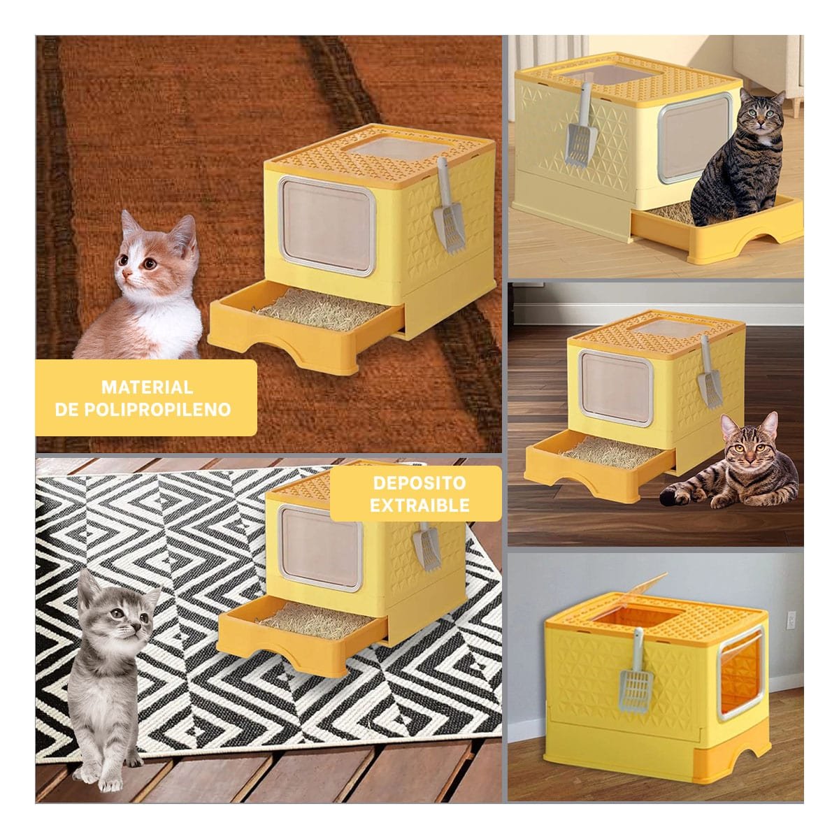 PACK4 CAJA EN AMARILLO CON PALA COMBINADA Y SISTEMA COMPACTO DE BANDEJA Y+REGALO STICKER - 2