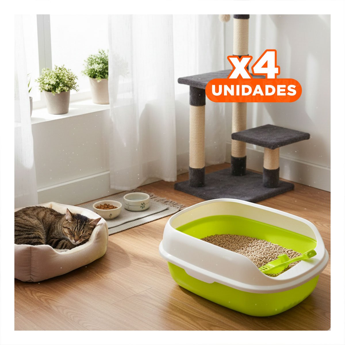 PACK4 ARENERO VERDE DE 47X33X18CM CON PALA CERNIDORA Y LADOS MEDIOS ALTOS - 1