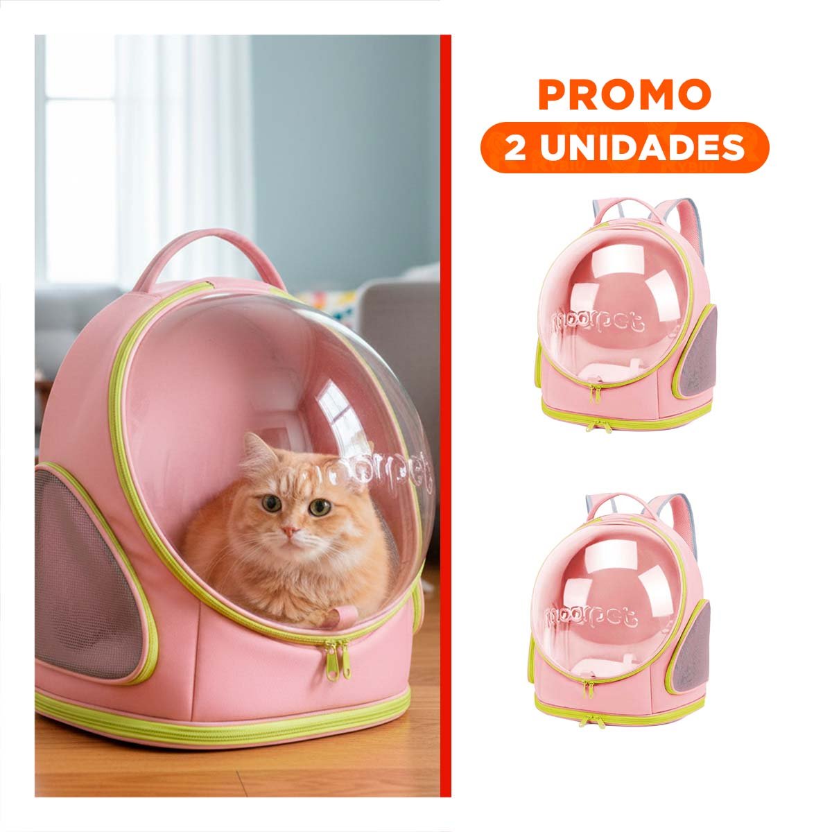 PACK2 MOCHILA ROSADO CON NAVE ESPACIAL Y ESPACIO INTERIOR PANORAMICO PARA MASCOTAS - 1