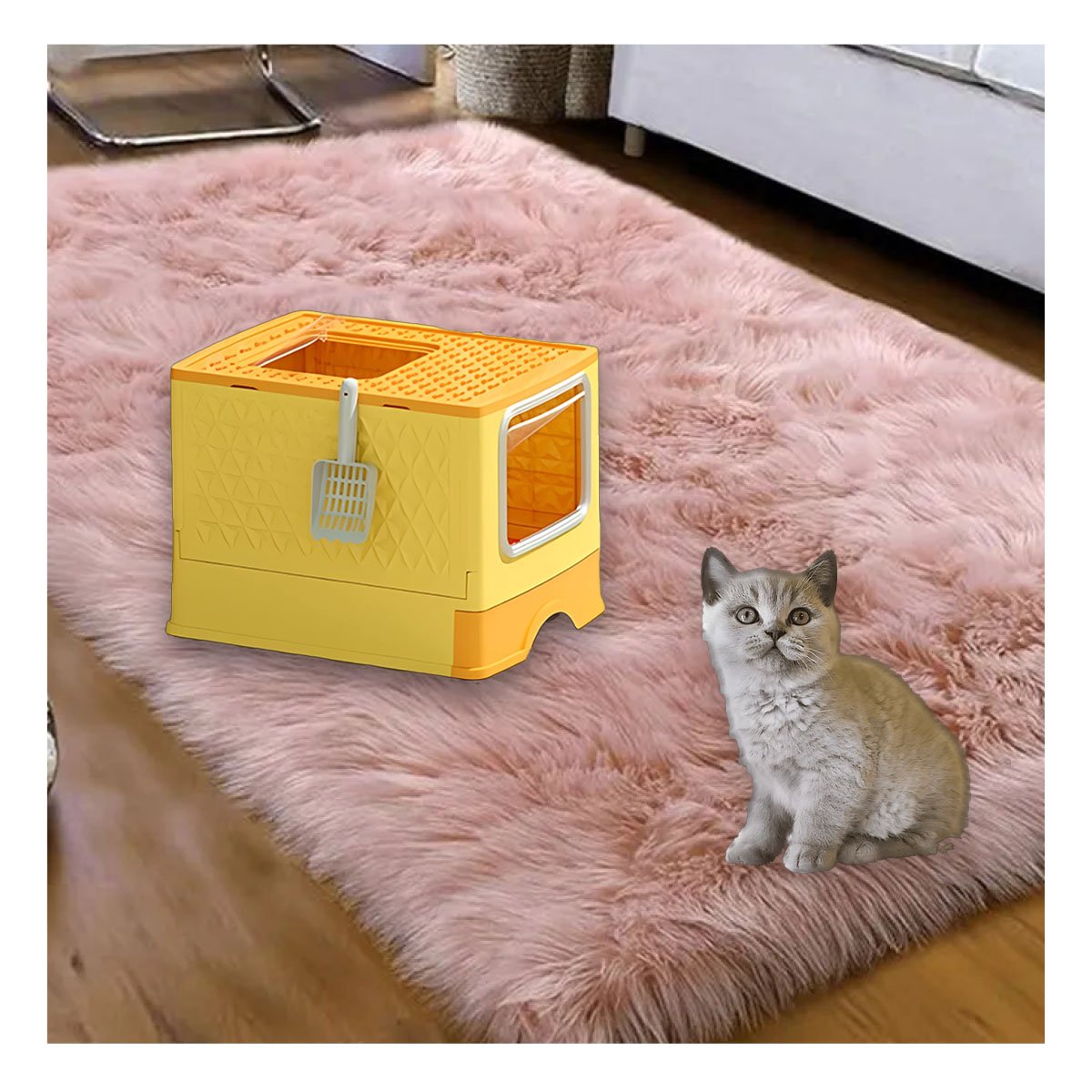 PACK4 ARENERO EN AMARILLO CON PALA COMBINADA Y BANDEJA EXTRAIBLE PARA GATOS Y+PAPEL REGALO - 2