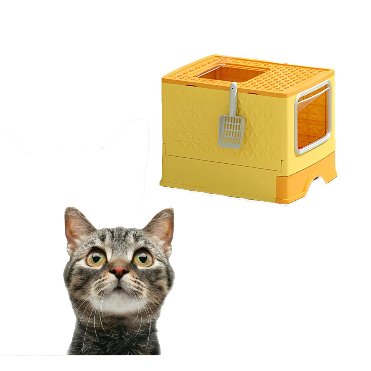 PACK4 ARENERO EN AMARILLO CON PALA COMBINADA Y BANDEJA EXTRAIBLE PARA GATOS Y+PAPEL REGALO - 3