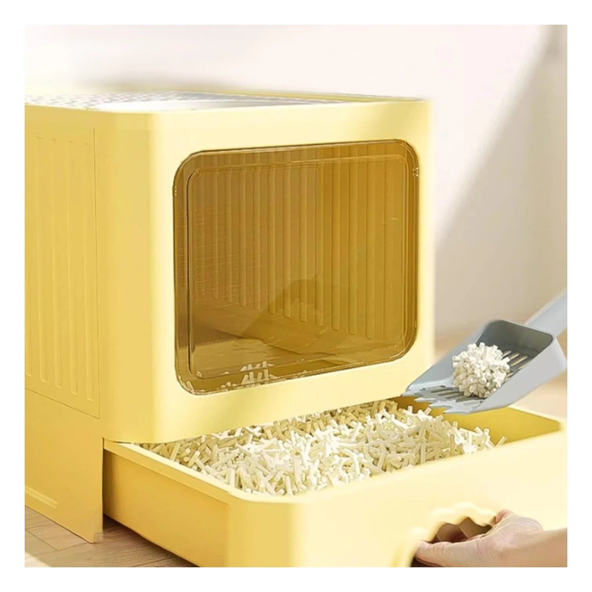 PACK4 ARENERO EN AMARILLO CON PALA COMBINADA Y BANDEJA EXTRAIBLE PARA GATOS Y+PAPEL REGALO - 5