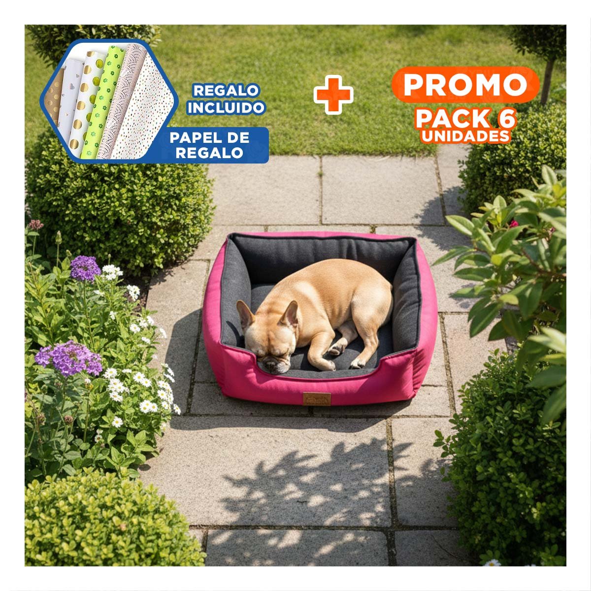 PACK6 AREA FUCSIA PARA PERRO TALLA S CON CENTRO NEGRO Y+PAPEL REGALO - 1