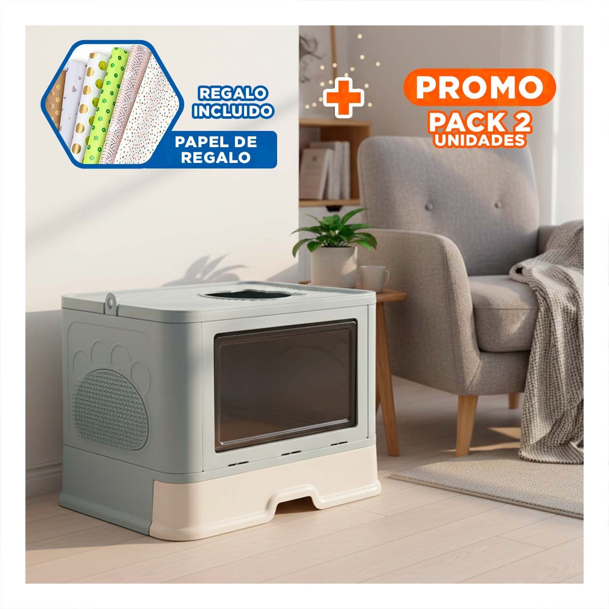PACK2 CUBETA CERRADA EN CELESTE CON TABLERO PARA RASCAR Y SISTEMA INTEGRADO Y+PAPEL REGALO - 1