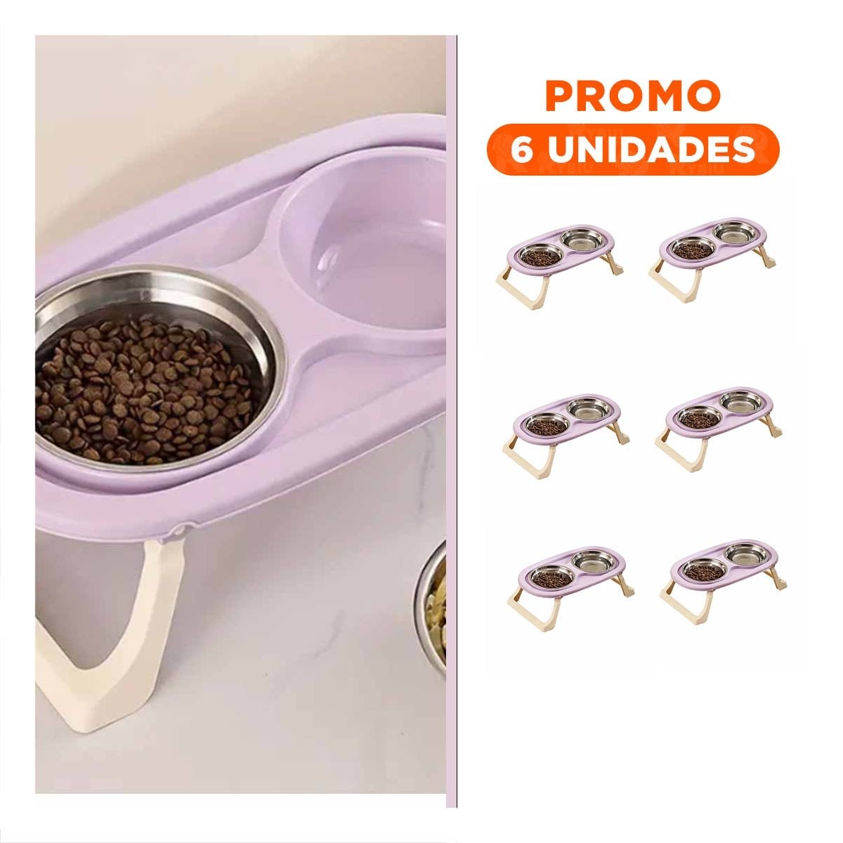 PACK6 RECIPIENTE DOBLE EN COLOR LILA ELEVADO PLEGABLE Y DESMONTABLE INTEGRADO - 1