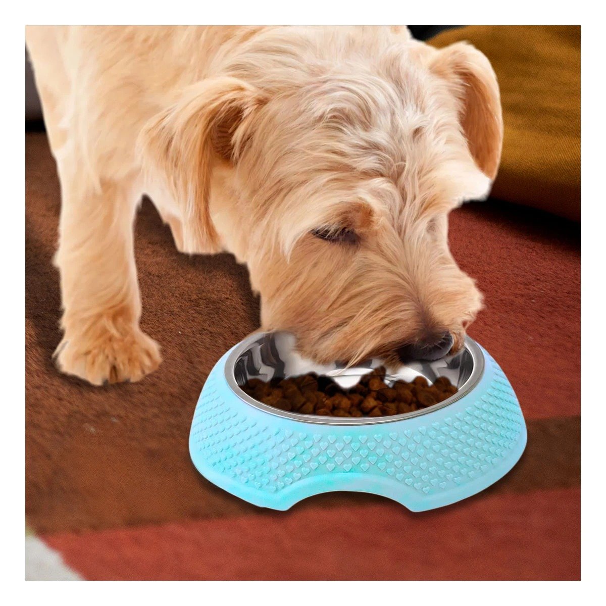 PACK4 PLATO DE ACERO CELESTE PASTEL CON CORAZONES EN RELIEVE Y DESMONTABLE INTEGRADO - 5