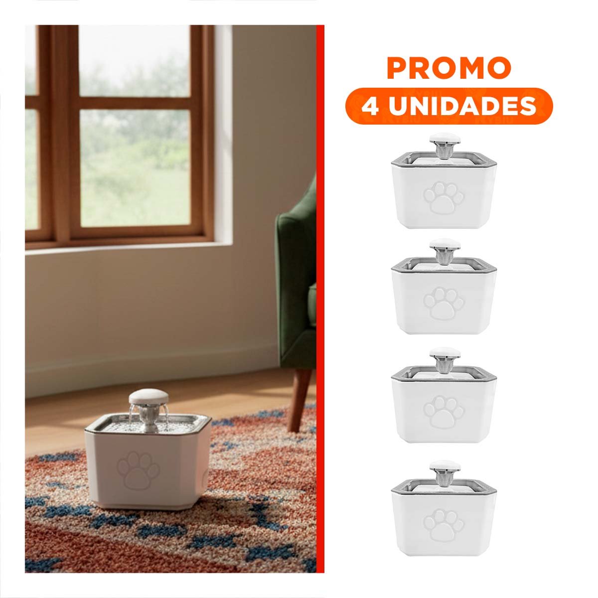 PACK4 FUENTE PLOMO Y BLANCA CON FORMA DE HUELLITA Y AGUA COMODA Y+REGALO STICKER - 1