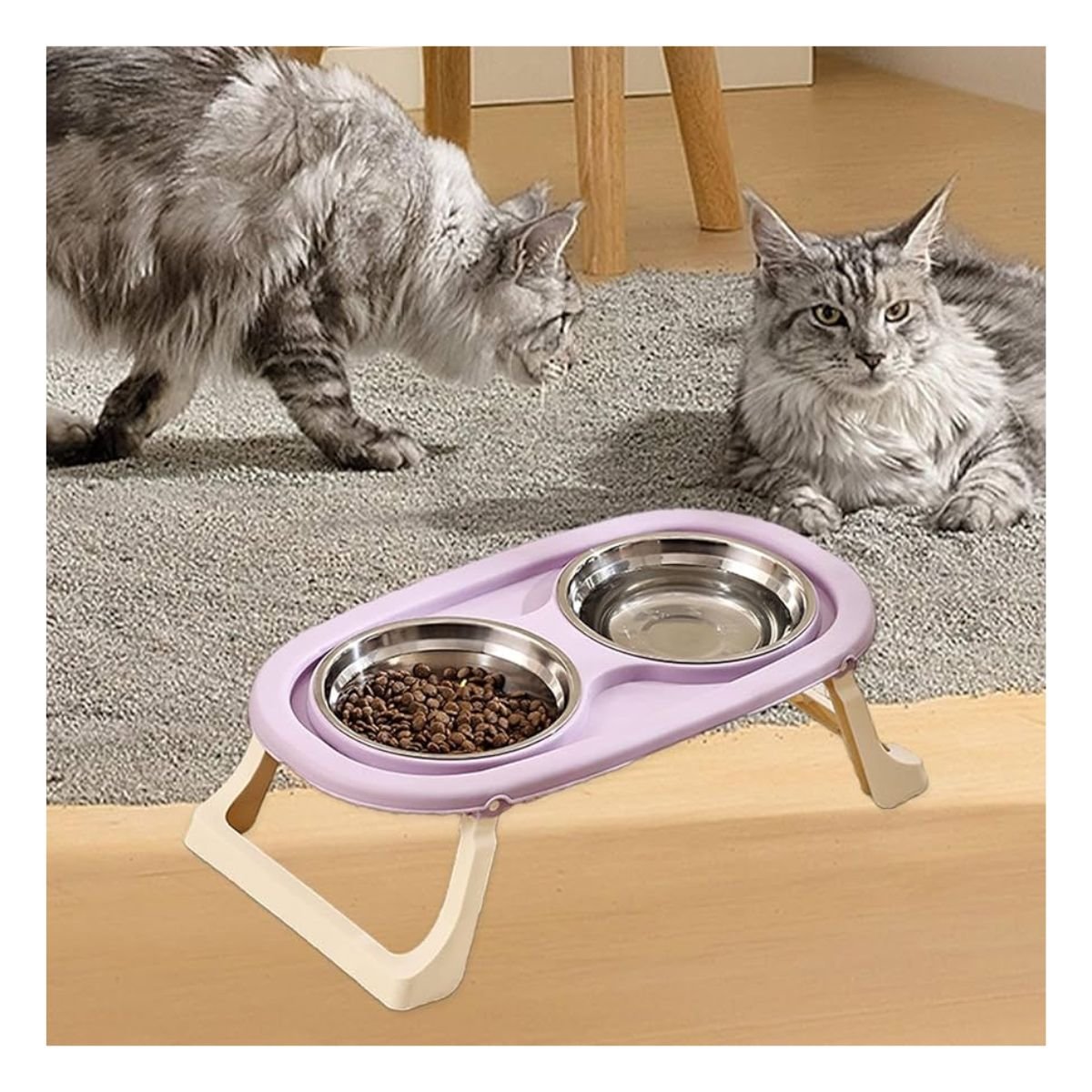 COMEDERO ELEVADO EN COLOR LILA PLEGABLE DOBLE Y DESMONTABLE INTEGRADO Y+PAPEL REGALO - 5