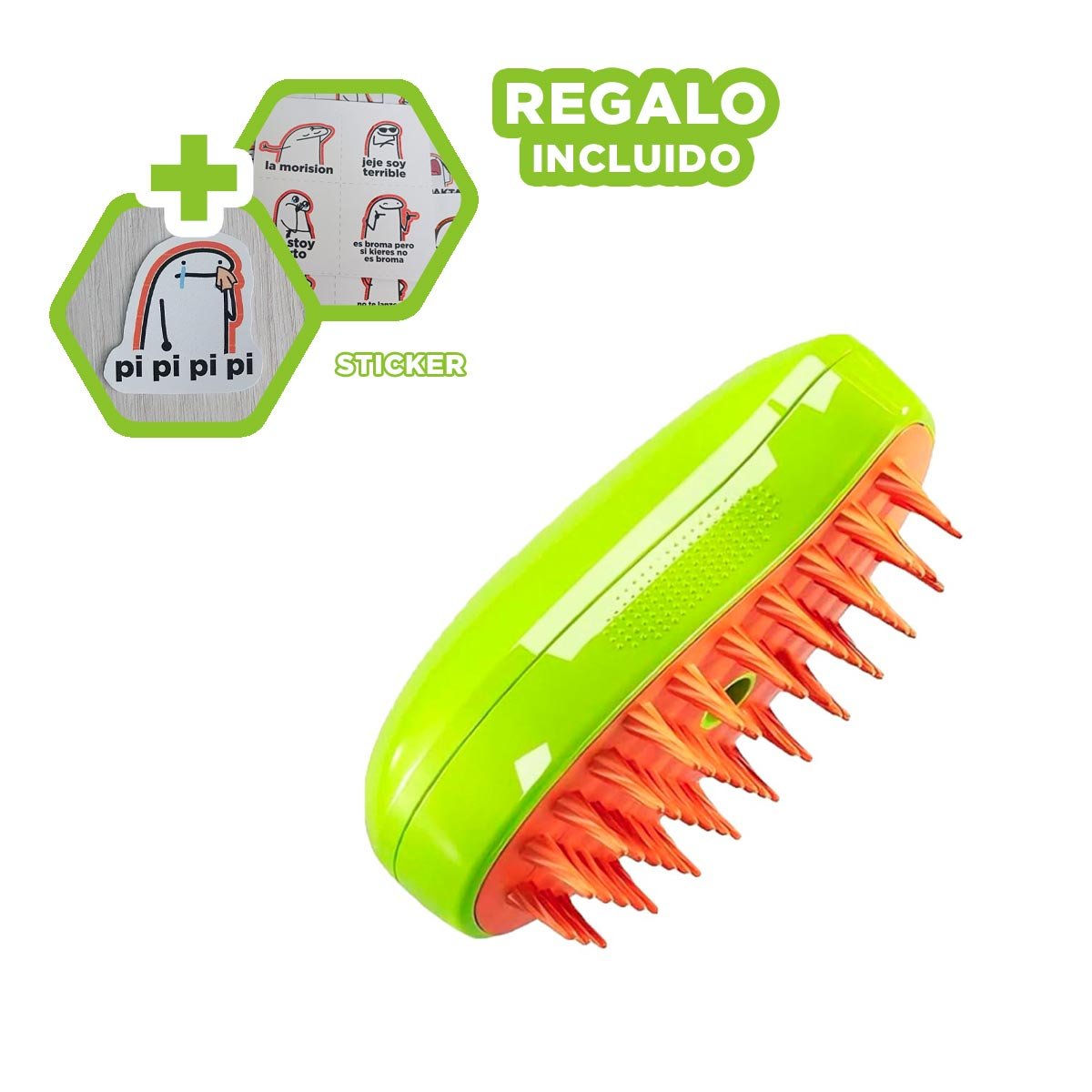 BROCHA EN COLOR NARANJA Y VERDE CON FUNCION DE VAPOR Y LIMPIEZA EFICIENTE Y+REGALO STICKER - 1