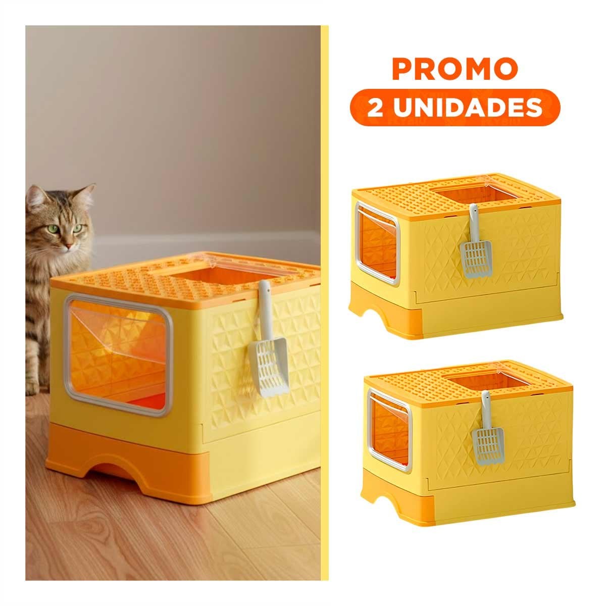 PACK2 ARENERO CON BANDEJA DESMONTABLE Y COMPARTIMENTO PARA ACCESORIOS EN COLOR AMARILLO - 1