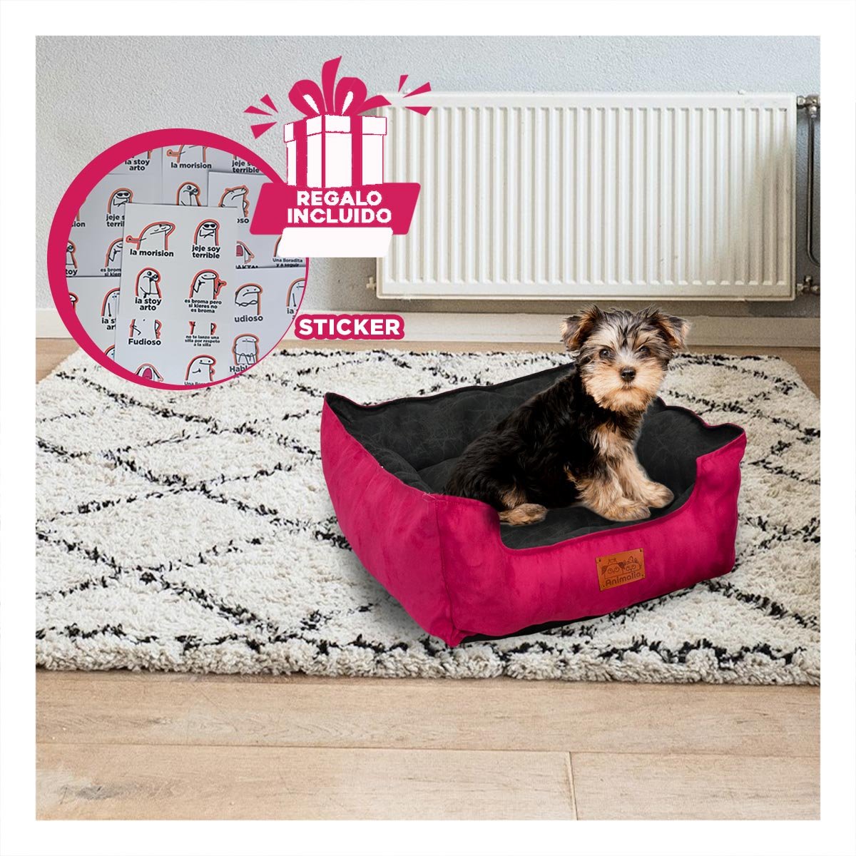 UNIDAD DE DESCANSO PARA PERRO TALLA S FUCSIA CENTRO NEGRO Y+REGALO STICKER - 1
