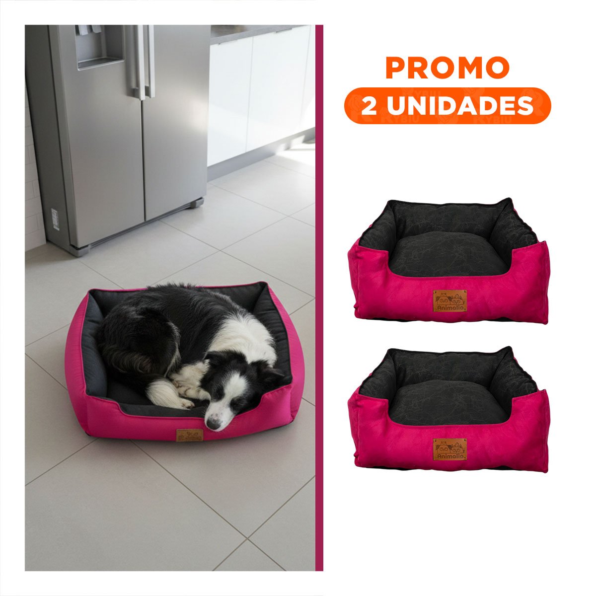 PACK2 ALMOHADON FUCSIA PARA PERRO TALLA S CON CENTRO NEGRO - 1