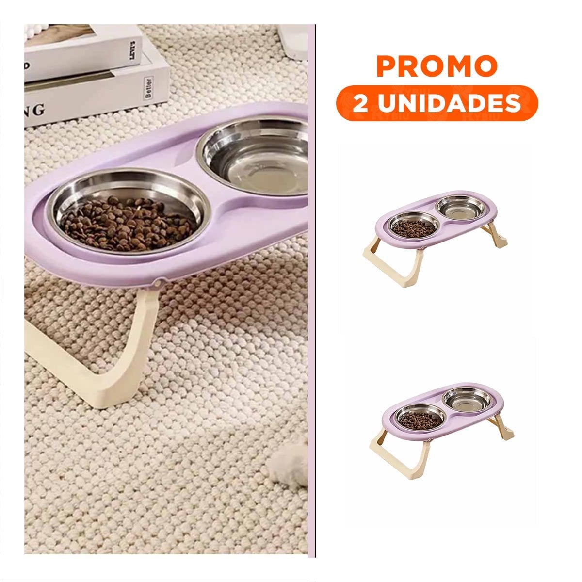 PACK2 PLATO EN COLOR LILA PLEGABLE DOBLE Y ELEVADO CON SISTEMA DESMONTABLE - 1