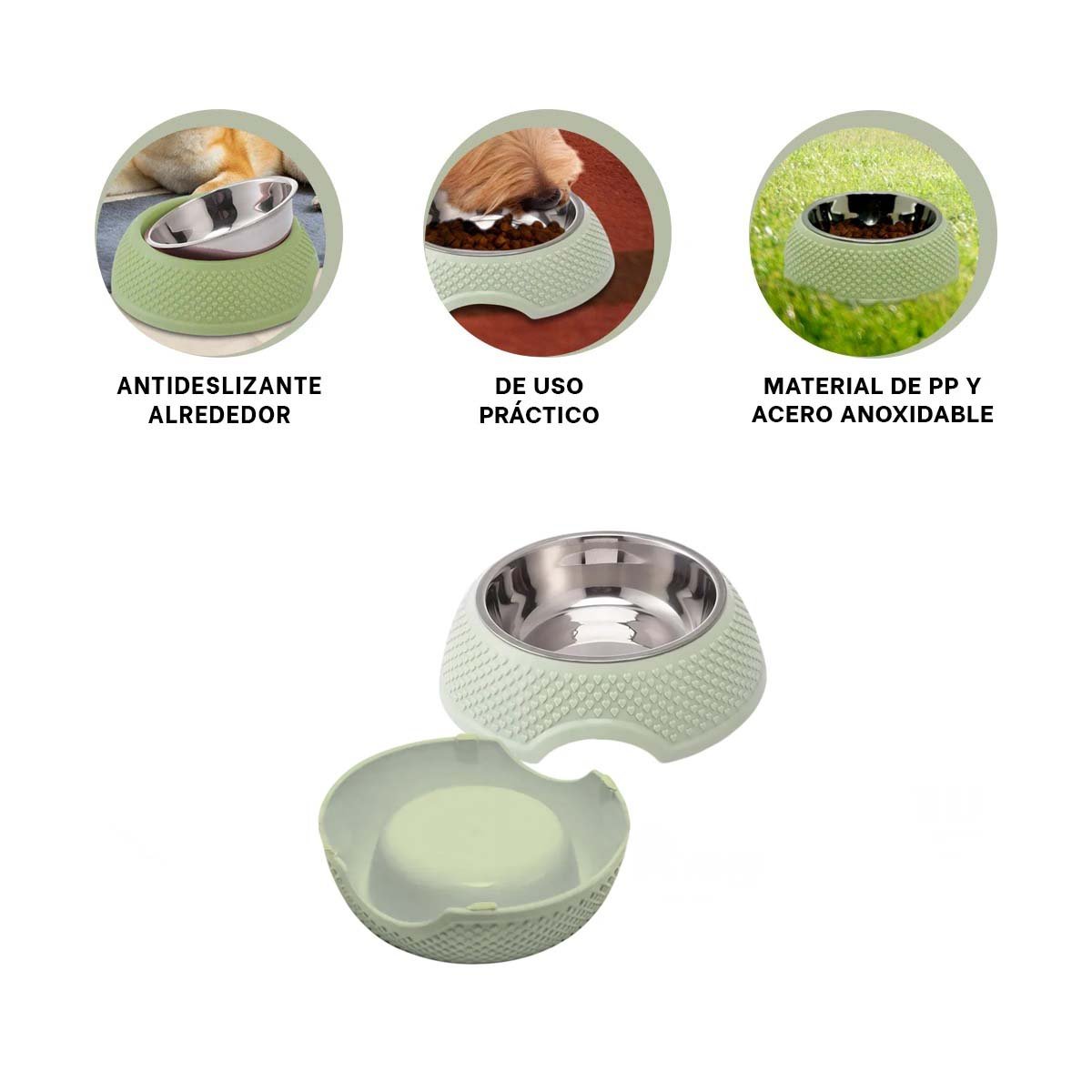 COMEDERO DESMONTABLE VERDE PASTEL CON CORAZONES EN RELIEVE Y ACERO COMODO - 3
