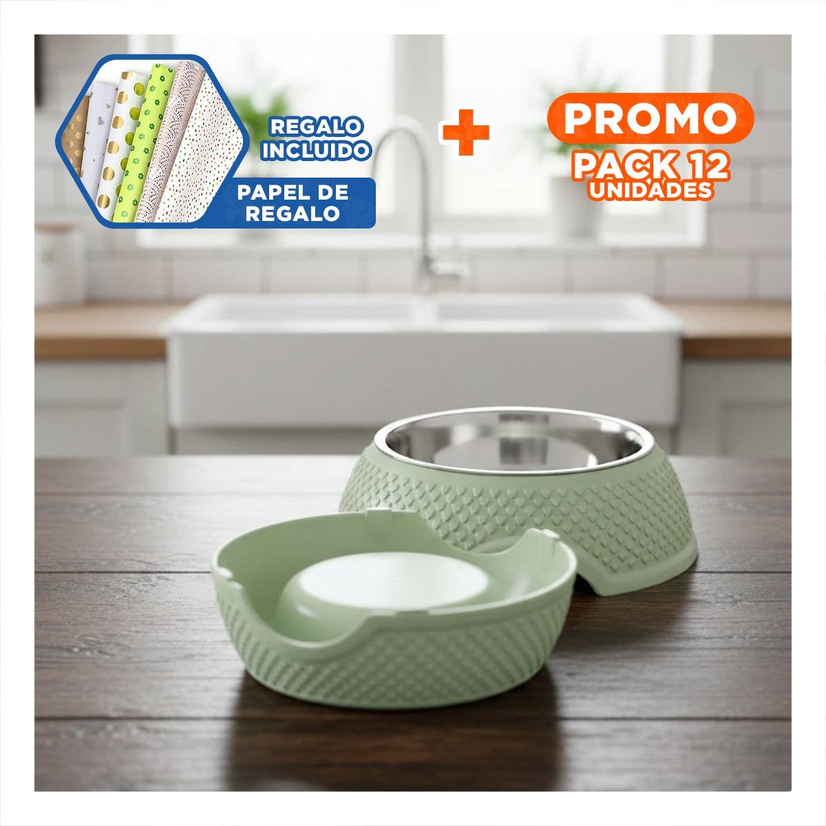 PACK12 BANDEJA VERDE PASTEL CON CORAZONES EN RELIEVE, ACERO Y DESMONTABLE FACIL Y+PAPEL REGALO - 1