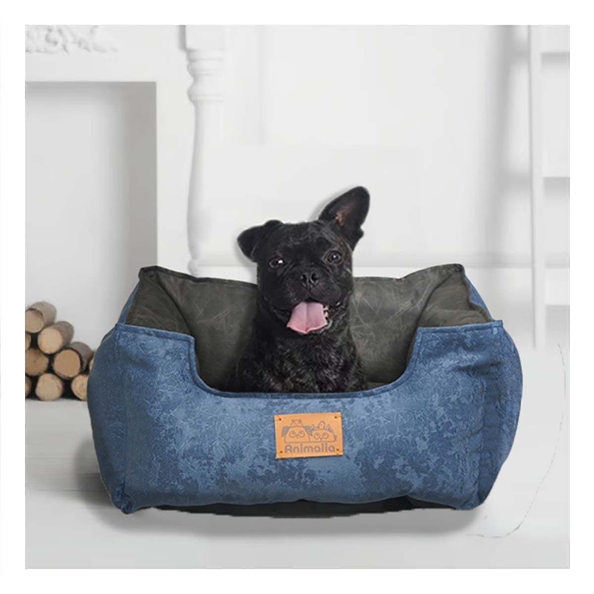 COLCHONETA CENTRO NEGRO PARA MASCOTAS Y EN COLOR AZUL LABRADO DE TALLA S COMODA Y+LIGAS REGALO - 2