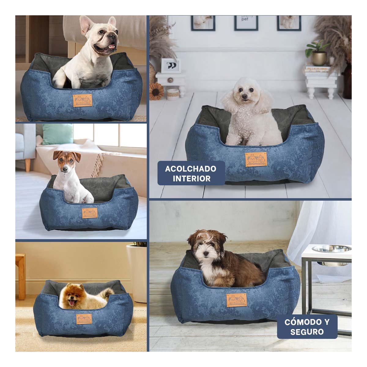 COLCHONETA CENTRO NEGRO PARA MASCOTAS Y EN COLOR AZUL LABRADO DE TALLA S COMODA Y+LIGAS REGALO - 5