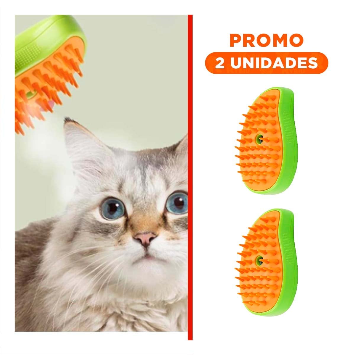 PACK2 CEPILLO EN COLOR NARANJA Y VERDE CON VAPOR PARA LIMPIEZA DE MASCOTAS - 1