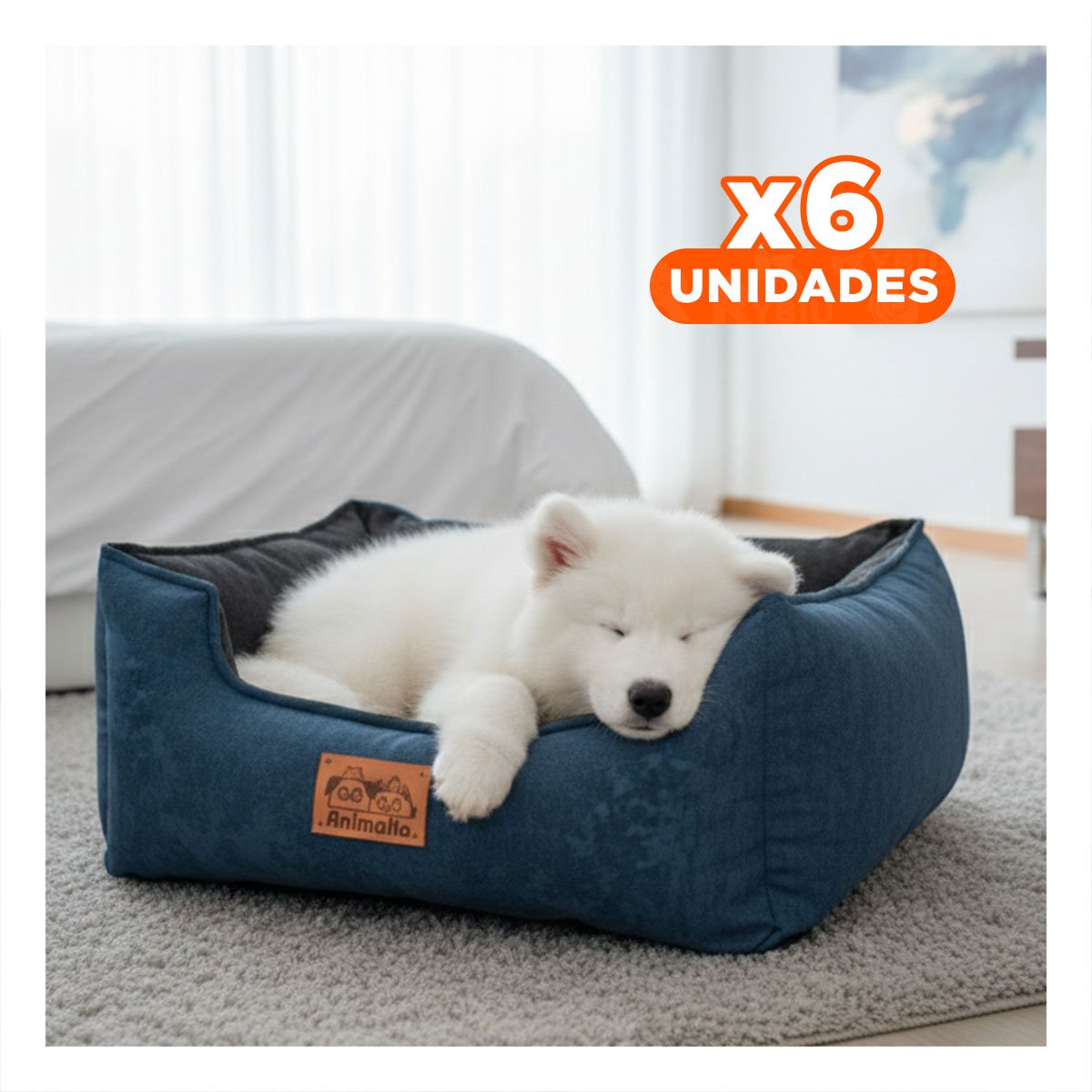 PACK6 CAMA EN COLOR AZUL LABRADO CON CENTRO NEGRO PARA MASCOTAS Y DE TALLA S Y+REGALO STICKER - 1