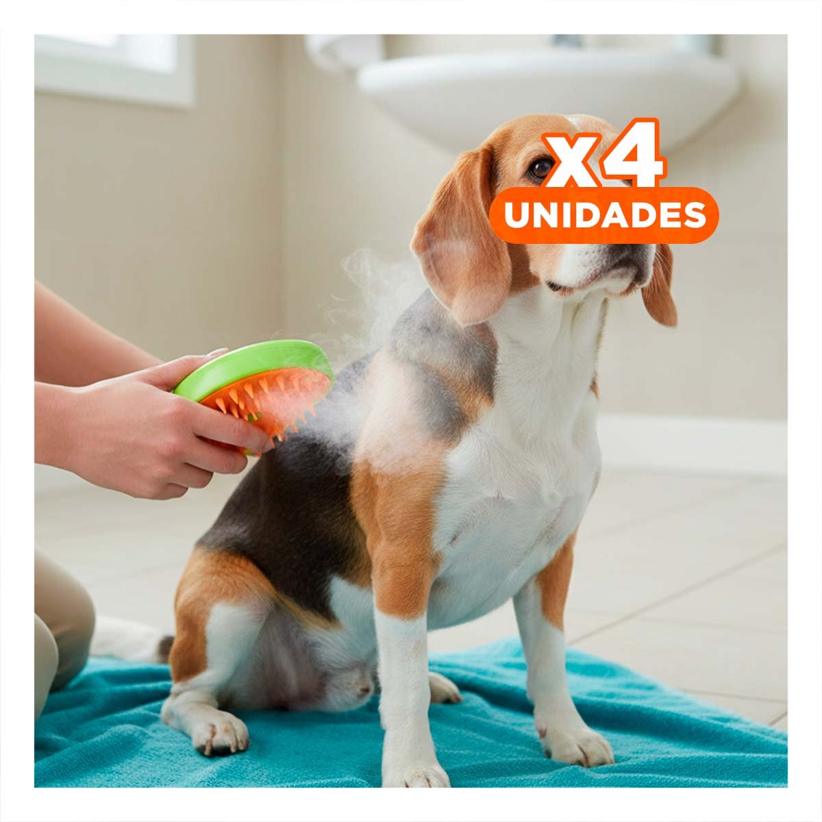 PACK4 CEPILLO VERDE CON ASEO Y VAPOR NARANJA PARA MASCOTAS - 1