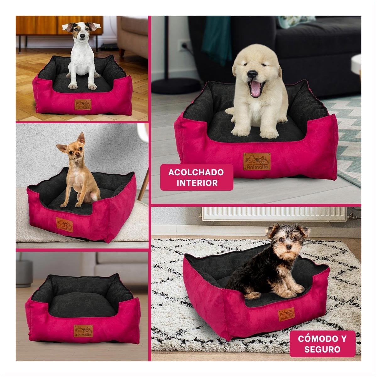 PACK2 LECHO FUCSIA PARA PERRO TALLA S CON CENTRO NEGRO Y+PAPEL REGALO - 3