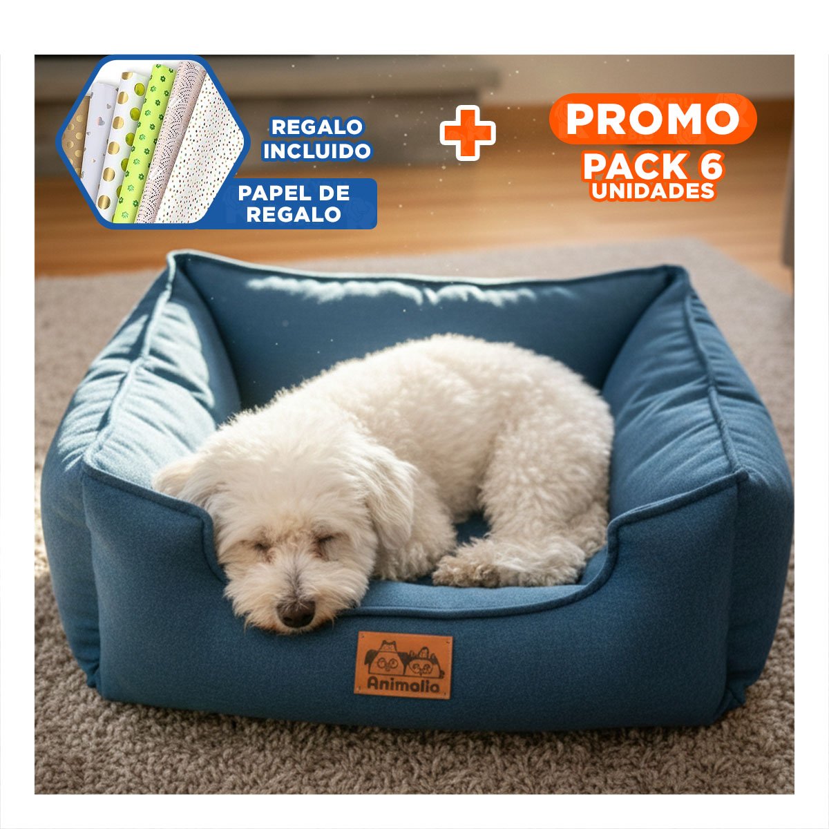 PACK6 CAMA Y EN COLOR COMPLETO DE AZUL LABRADO DE TALLA S FACIL DE USAR Y+PAPEL REGALO - 1
