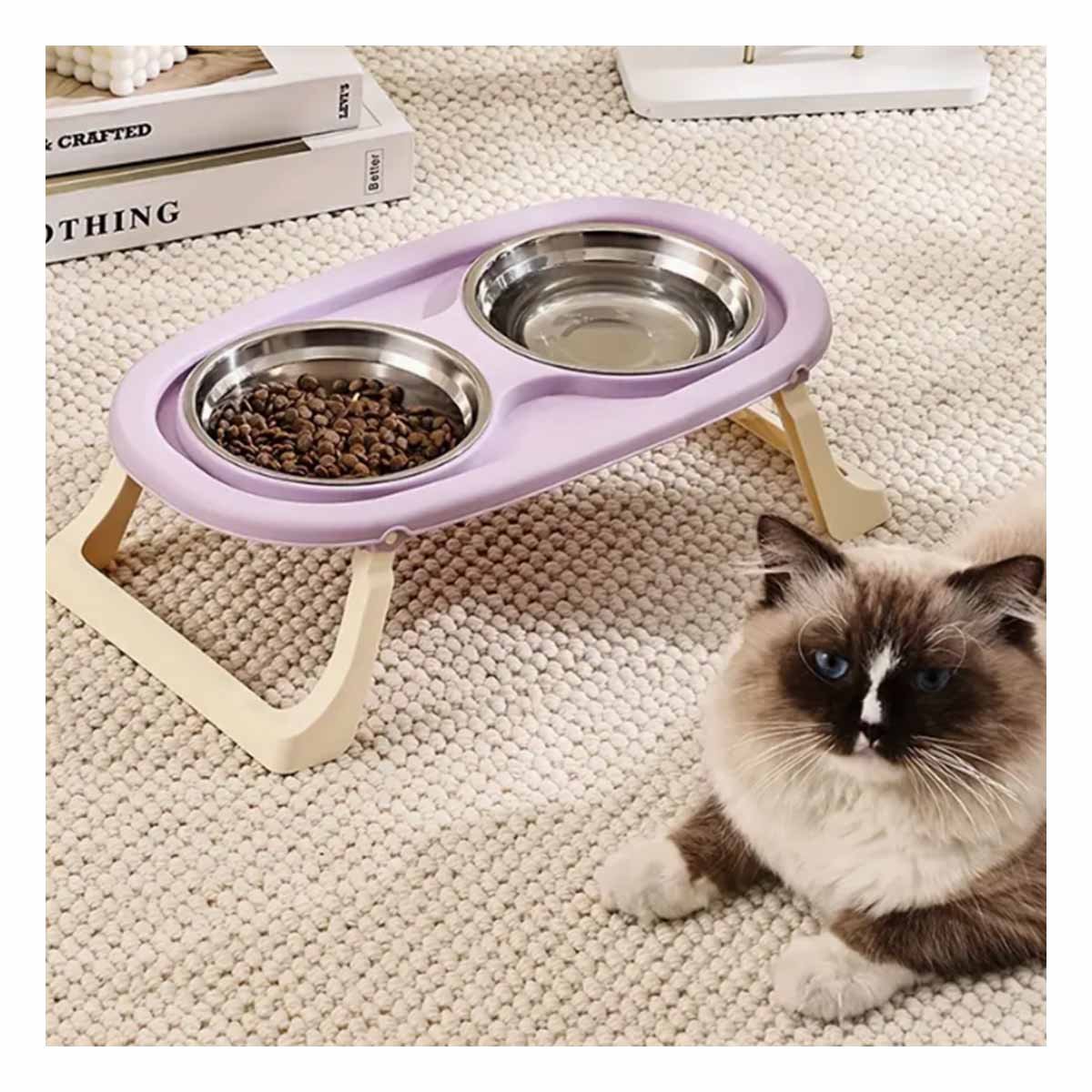 COMEDERO DOBLE EN COLOR LILA DESMONTABLE ELEVADO Y PLEGABLE Y+REGALO STICKER - 5