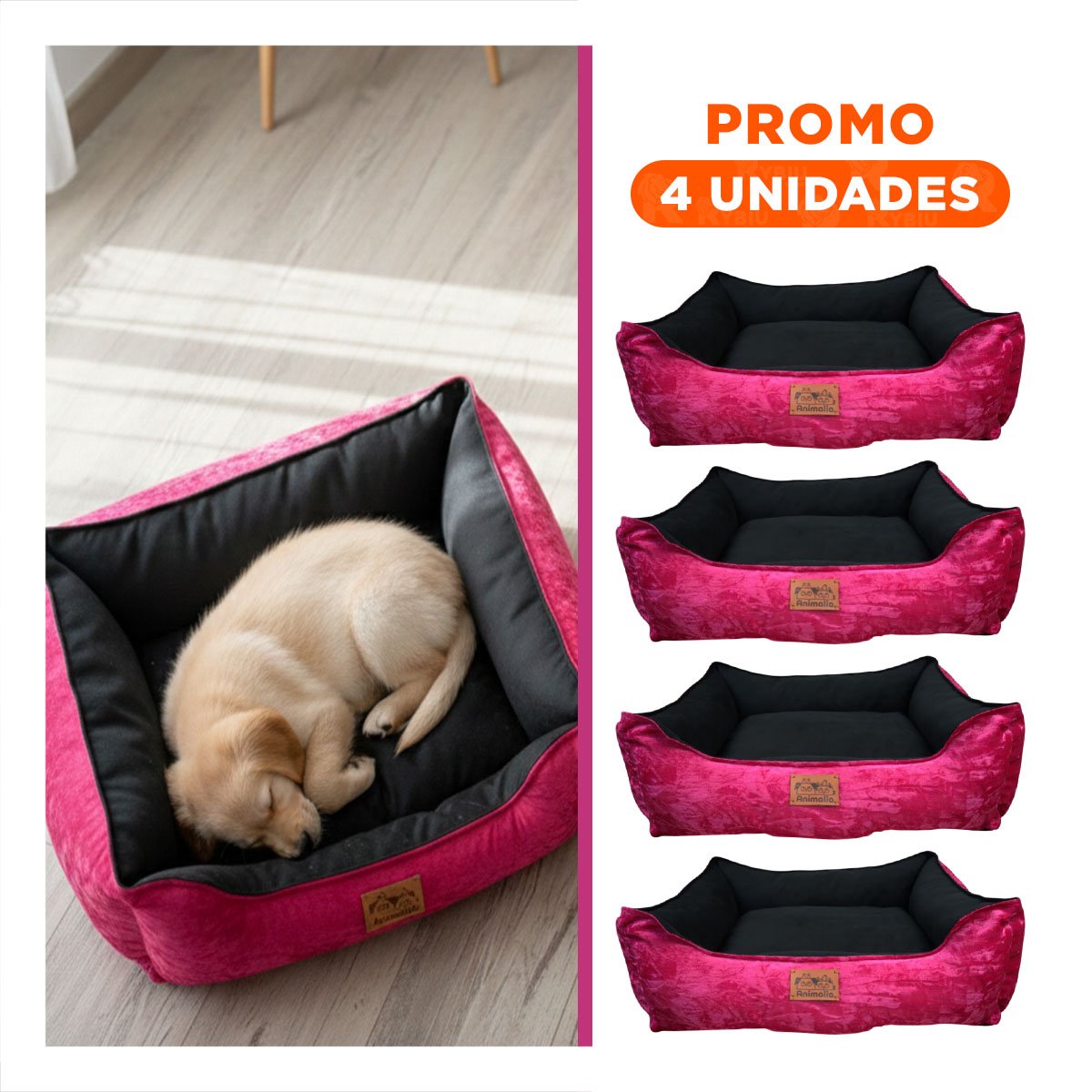 PACK4 NIDO FUCSIA PARA PERRO TALLA S CON CENTRO NEGRO Y+REGALO STICKER - 1