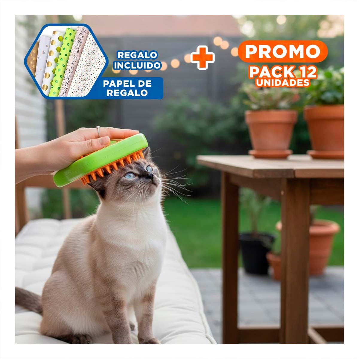 PACK12 PEINE PARA MASCOTAS EN COLOR VERDE Y NARANJA CON TECNOLOGIA DE VAPOR Y+PAPEL REGALO - 1