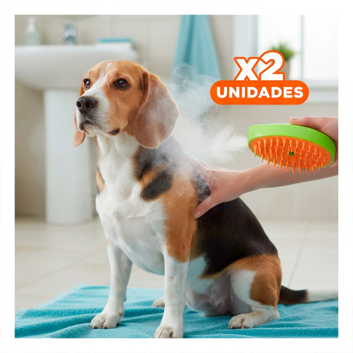 PACK2 CEPILLO CON MASCOTAS EN COLOR VERDE Y NARANJA Y SISTEMA DE VAPOR Y+REGALO STICKER - 1