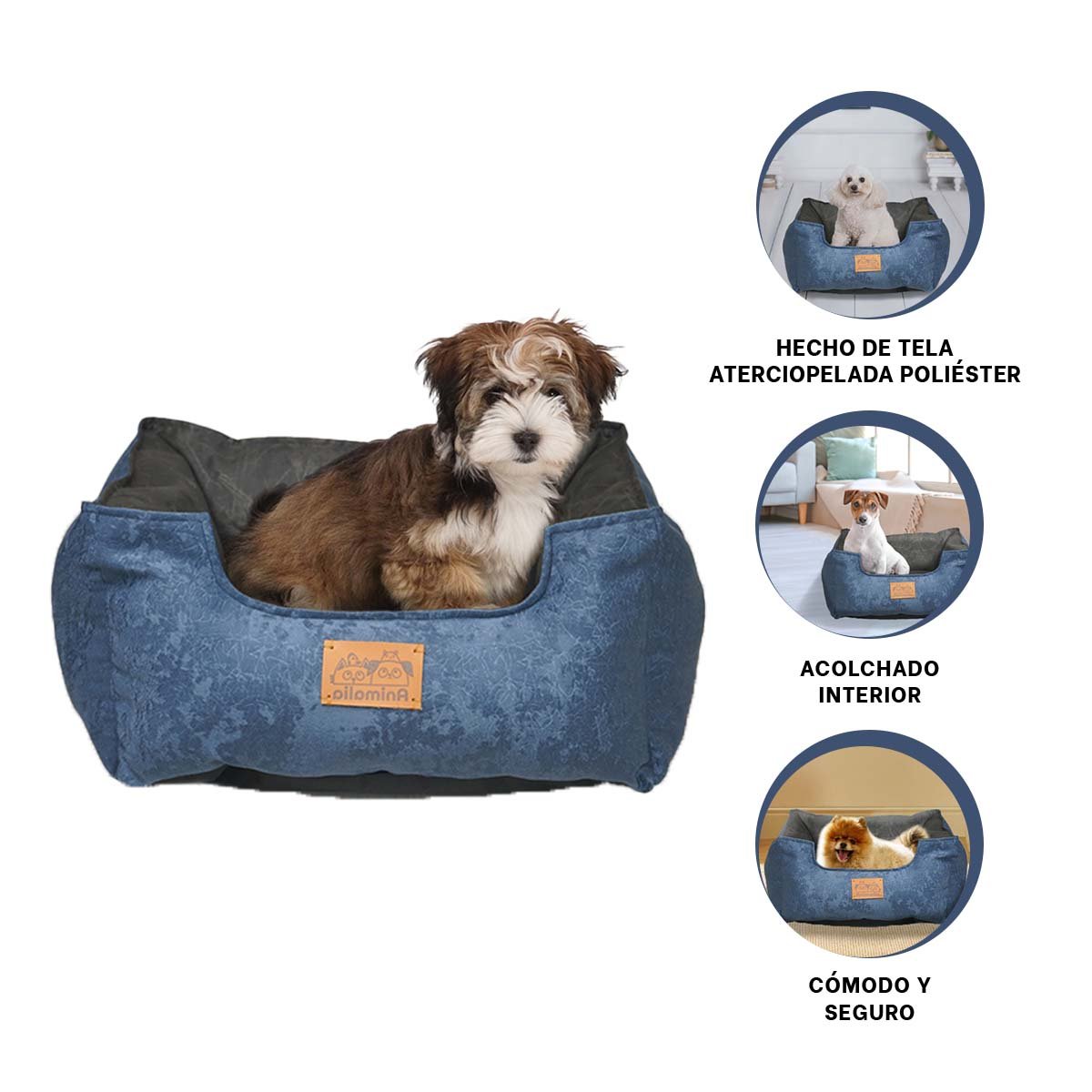 COLCHONETA CENTRO NEGRO PARA MASCOTAS DE TALLA S CON EN COLOR AZUL LABRADO FACIL DE USAR - 3