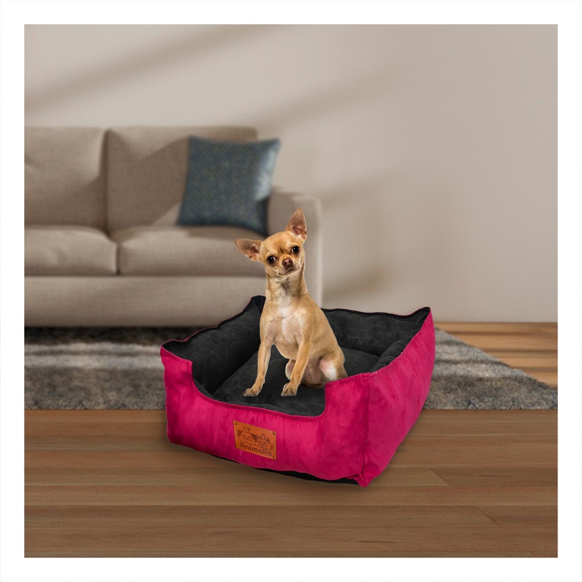 CAMA FUCSIA PARA PERRO TALLA S CON CENTRO NEGRO Y+LIGAS REGALO - 2
