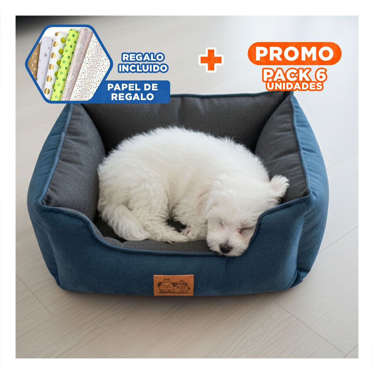 PACK6 CAMA CENTRO NEGRO Y EN COLOR AZUL LABRADO DE TALLA S FACIL DE USAR Y+PAPEL REGALO - 1
