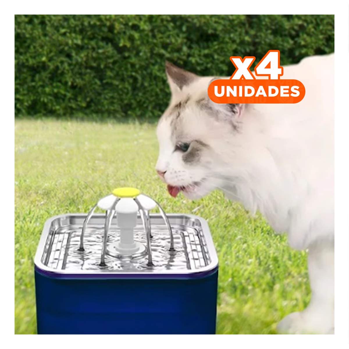 PACK4 DISPENSADOR DE MATERIAL DE ACERO INOXIDABLE Y AGUA AZUL CUADRADO PARA MASCOTAS - 1