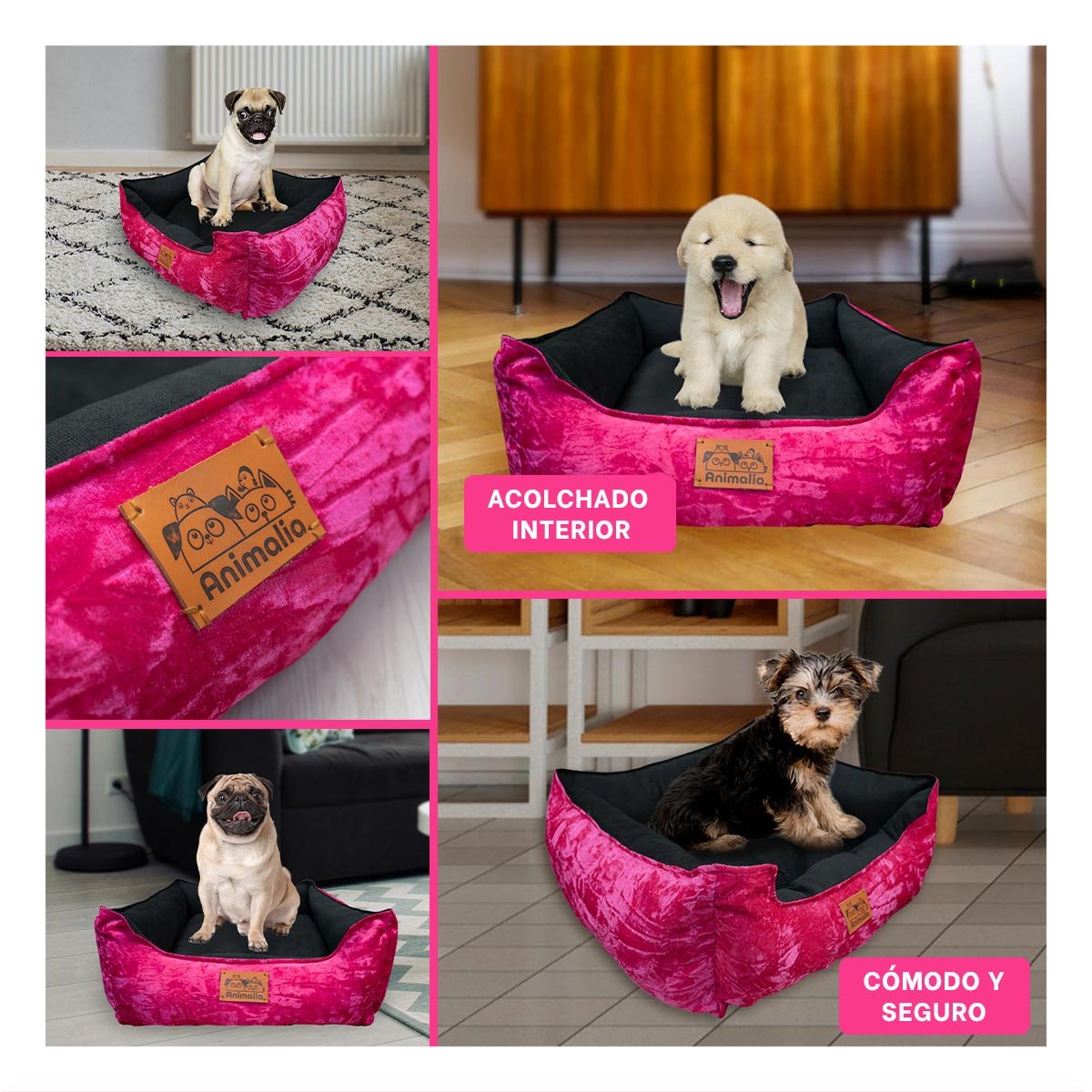 PACK2 LECHO FUCSIA PARA PERRO TALLA S CON CENTRO NEGRO Y+PAPEL REGALO - 3