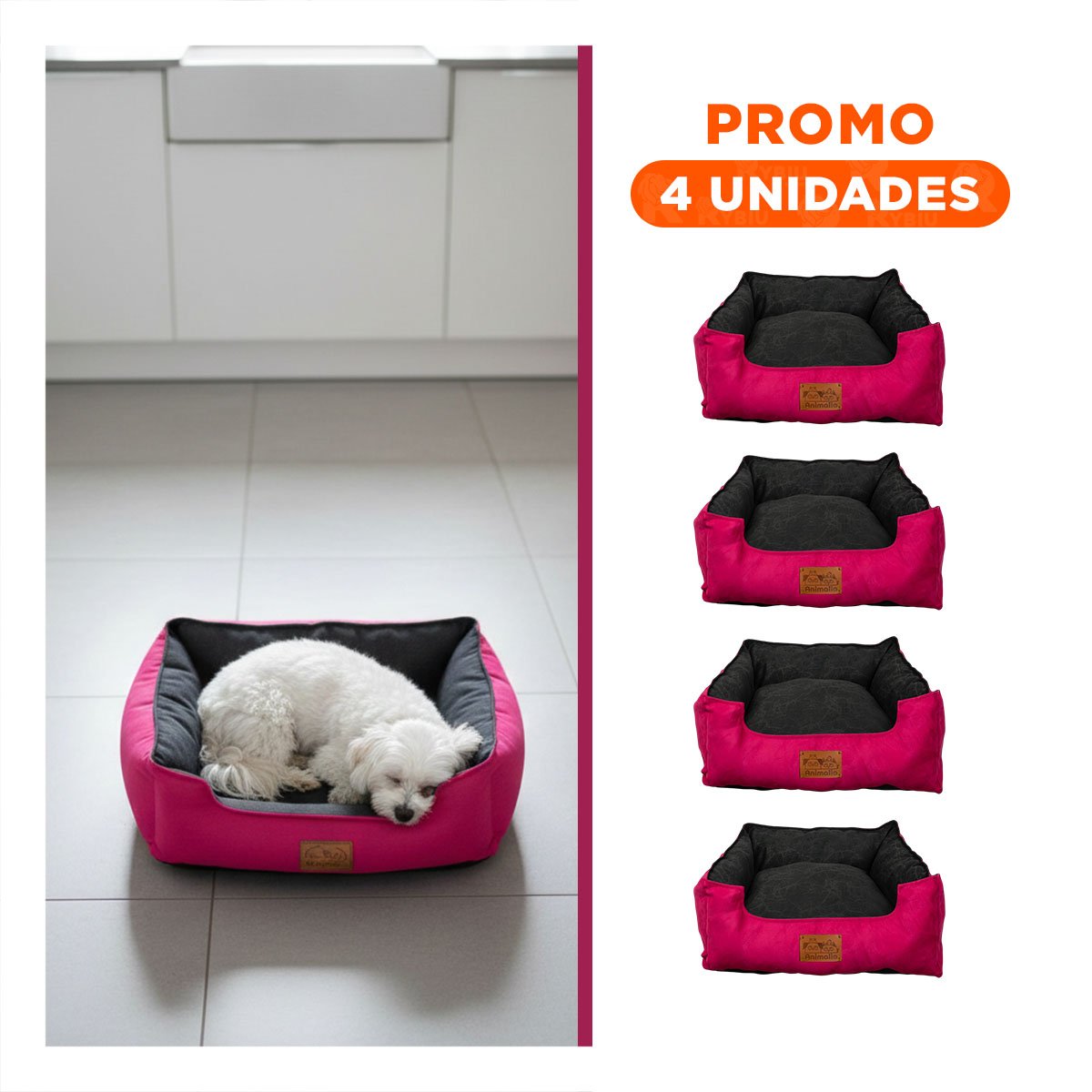 PACK4 NIDO FUCSIA PARA PERRO TALLA S CON CENTRO NEGRO Y+REGALO STICKER - 1