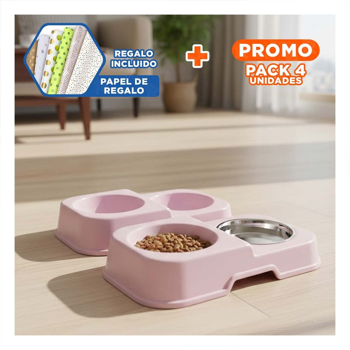PACK4 PLATO DOBLE EN COLOR ROSADO CON PLATOS DESMONTABLES Y DOS NIVELES COMODO Y+PAPEL REGALO - 1