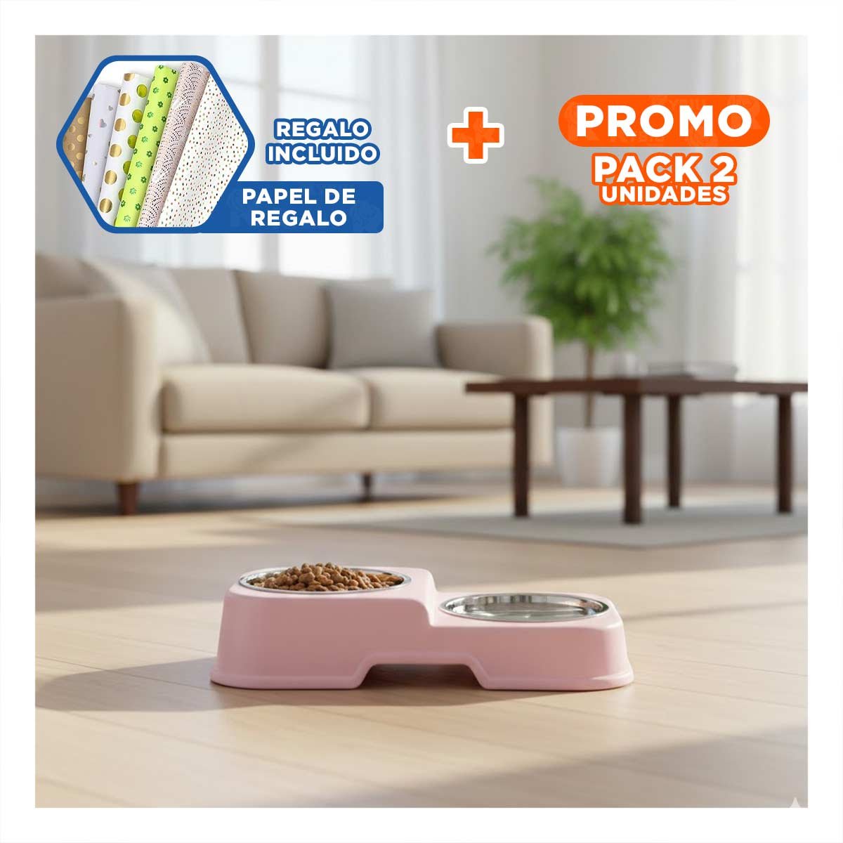 PACK2 PLATO DOBLE EN ROSADO CON PLATOS DESMONTABLES Y DOS NIVELES INTEGRADO Y+PAPEL REGALO - 1