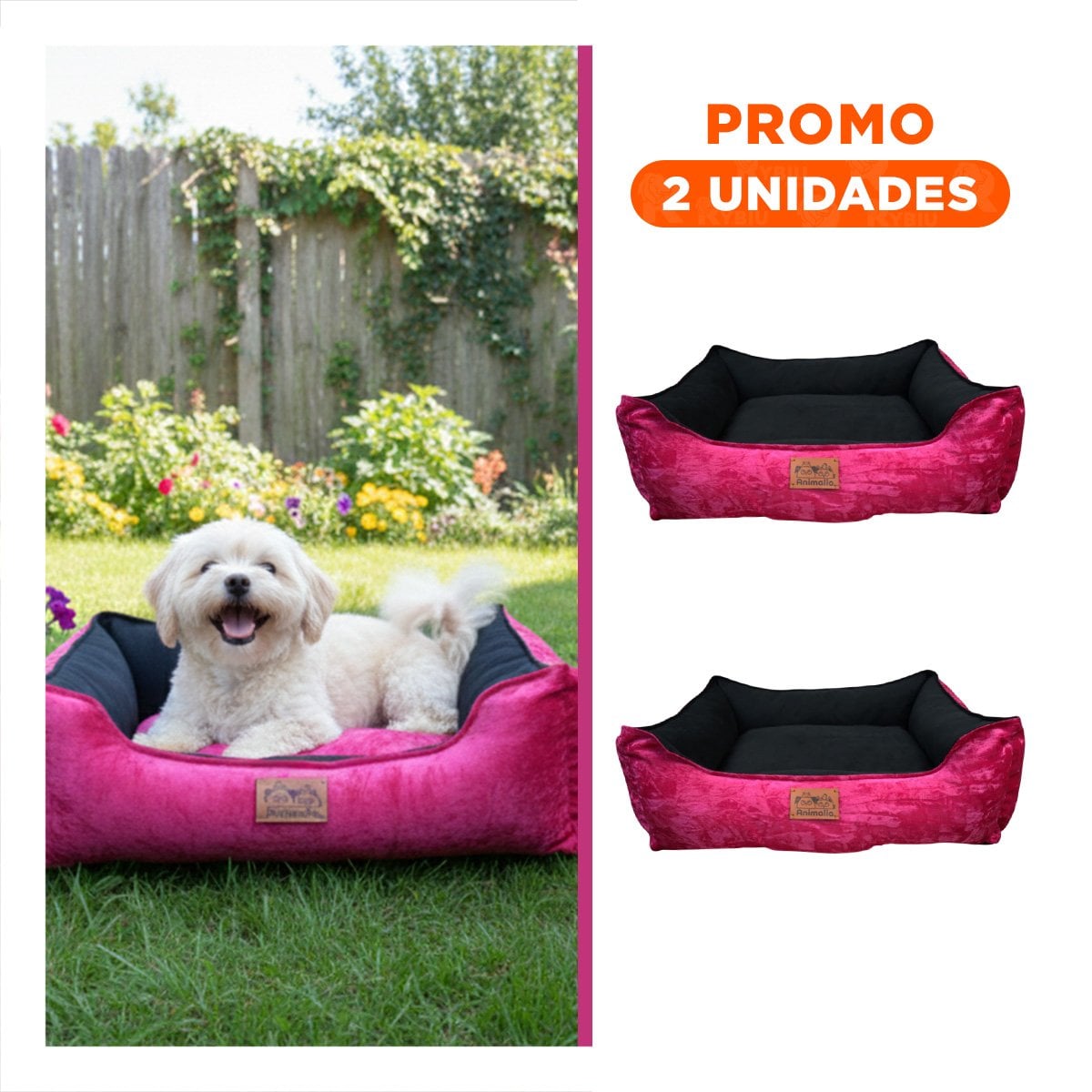 PACK2 ALMOHADON FUCSIA PARA PERRO TALLA S CON CENTRO NEGRO - 1