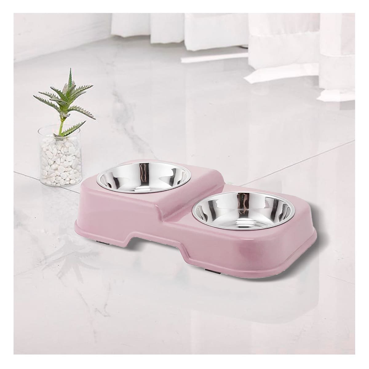 COMEDERO DOBLE EN COLOR ROSADO CON DOS NIVELES Y PLATOS DESMONTABLES COMODO Y+LIGAS REGALO - 1